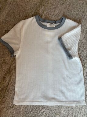 Miou Muse Ribbed Crewneck Ringer Tee - White with Gray Trim